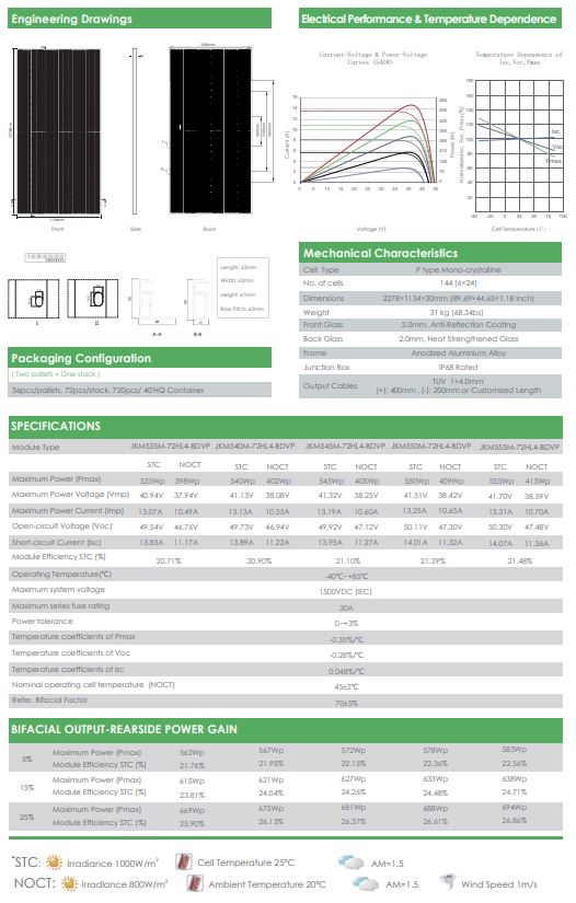 Advanced Bifacial Technology in Jinko Solar 72HC-BDVP 535-555W for Enhanced Energy Production